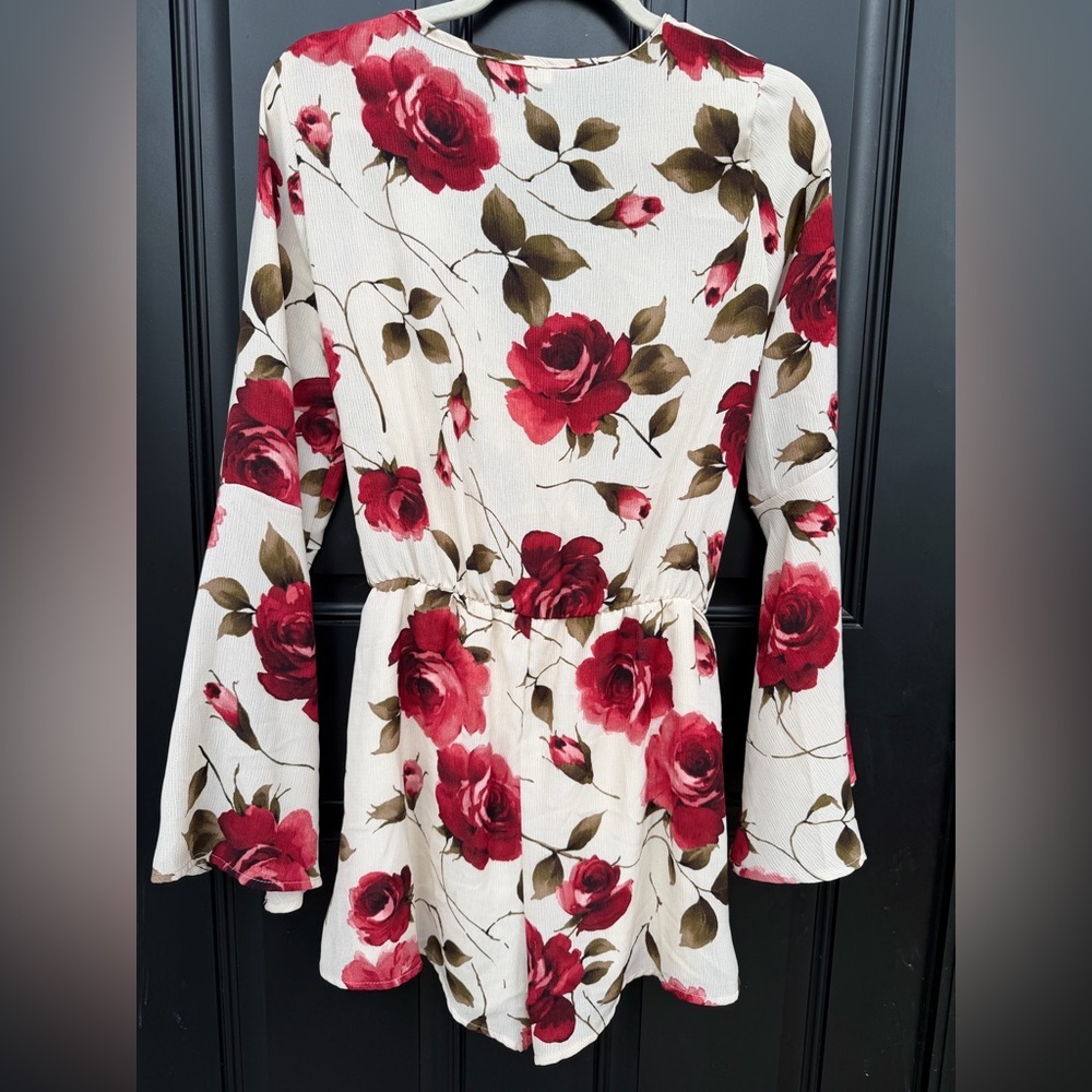Floral Wrap Romper with Red Roses - Picture 3 of 3